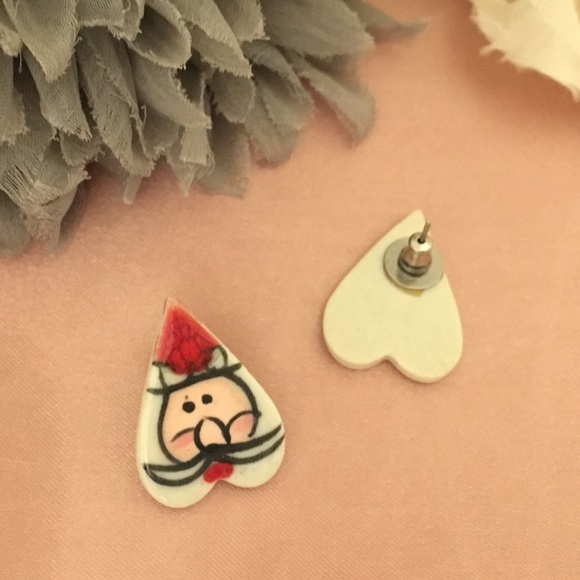 Vintage 90's Porcelain Santa Stud Earrings - Picture 5 of 6