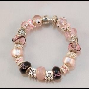 Pink/Black Breast Cancer Awareness Charm Bracelet