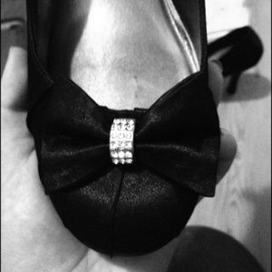 Black Bowtie Satin Heels