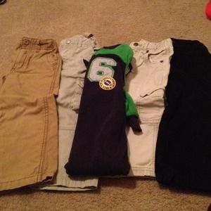 4 pairs of 3T pants and 3T footed pajamas