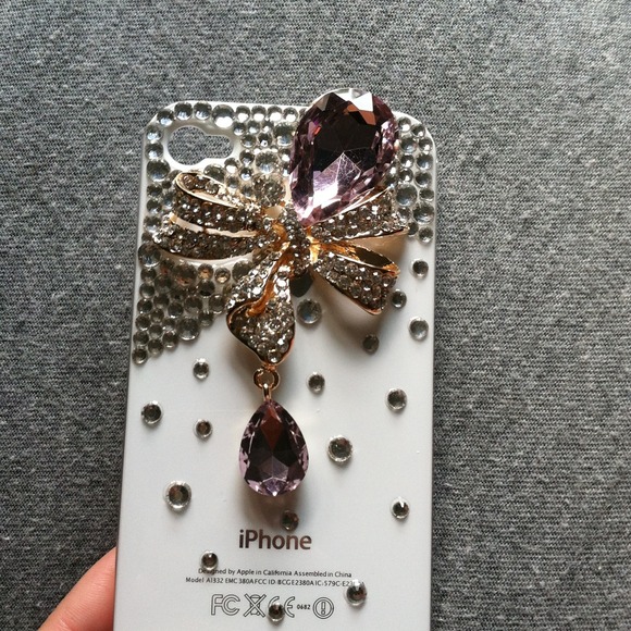SOLD Reserved Pink stone and bow iPhone case