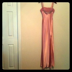Long satin formal dress with beading