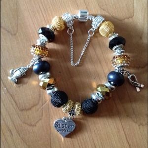 Black & Gold "Hope" European Charm Bracelet