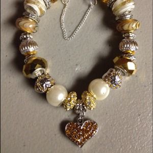 Sparkling Gold Rhinestone Heart Charm Bracelet