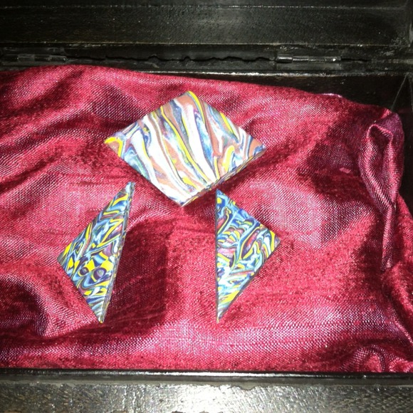 80's inspired free form art broach & earrings set