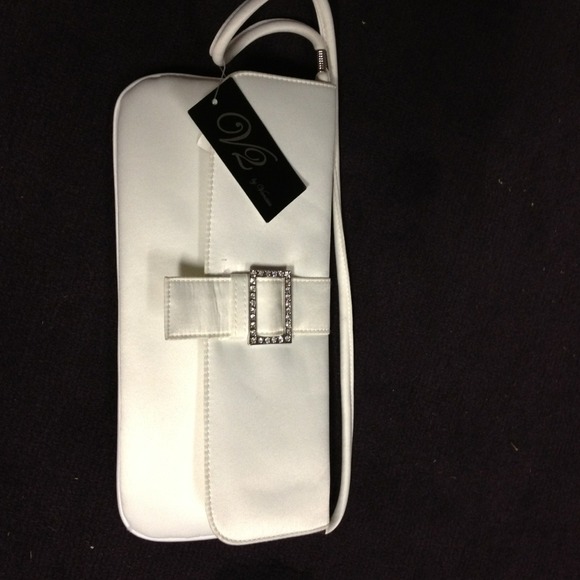 White satin evening bag w/ jewel buckle - Picture 1 of 3