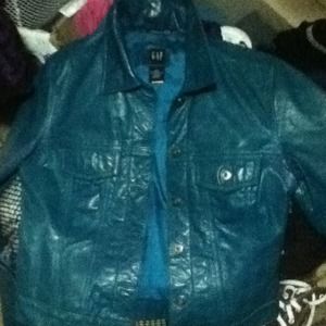 Turquoise Gap leather jacket