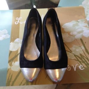 Black with silver cap toe flats