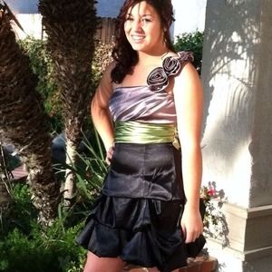 Green, grey, an black short dress