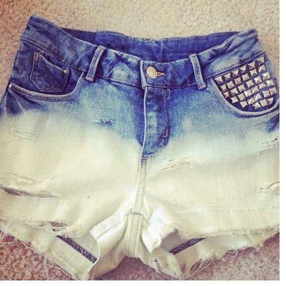DIY studded, ombré bleach, high waisted shorts.