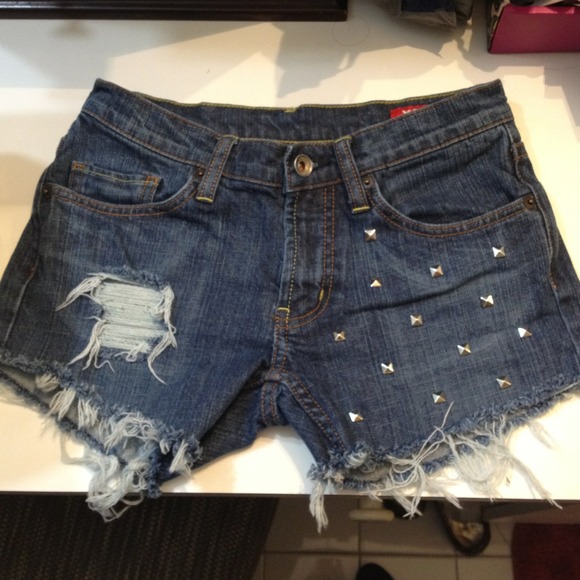 Distressed studded denim factory shorts - Picture 1 of 4