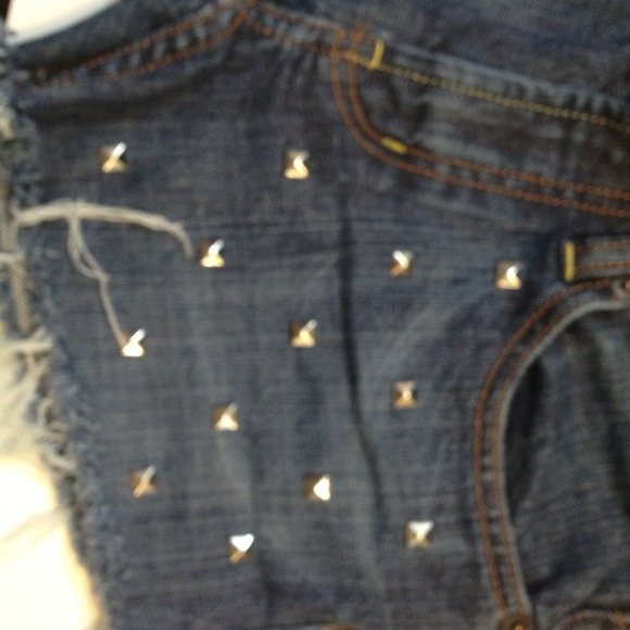 Distressed studded denim factory shorts - Picture 2 of 4