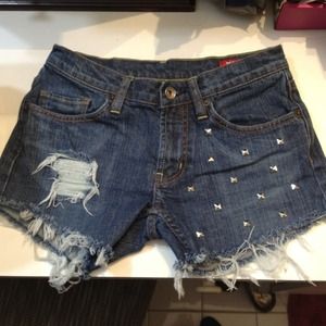 Distressed studded denim factory shorts
