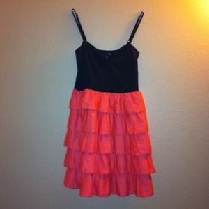 Black and Peach Formal Ruffle Dress