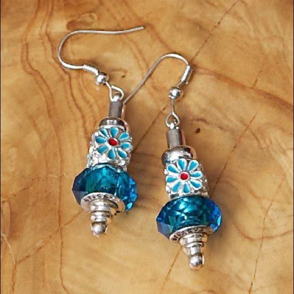 Aqua Blue Flower Earrings