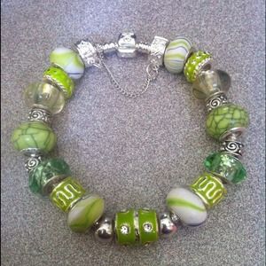 Line Green Enamel European Charm Bracelet