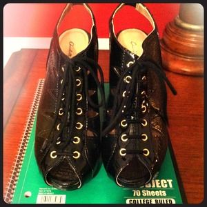 Size 7 Black Peep-toe Booties/heels!