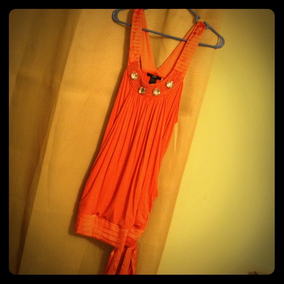 Orange Tank style top with side tie ribbon