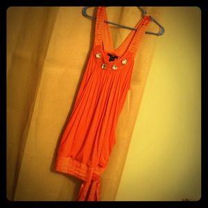 Orange Tank style top with side tie ribbon