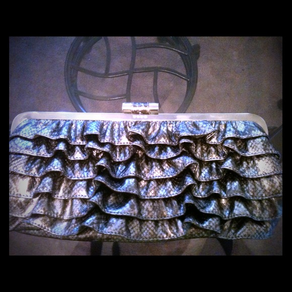 Bebe Snake print pewter clutch new never worn!