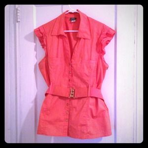 Sleeveless Coral Shirt with Belt