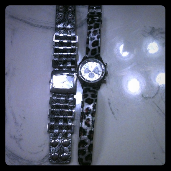 2watches one snake/silver embossed 1cheetah print