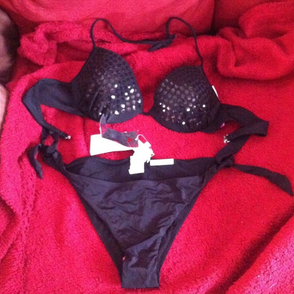 NWT black sequined bikini