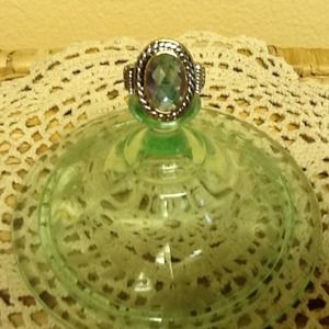 Diamond Cut Prismatic Oval Cocktail Ring Size 10