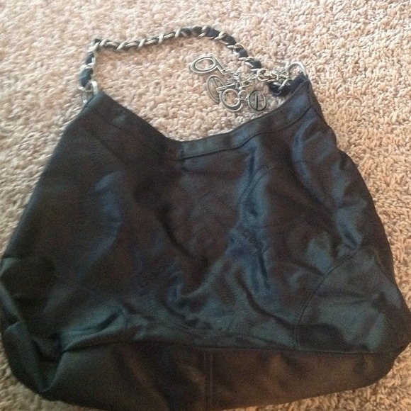 Black satin Bebe bag and key chain REDUCED