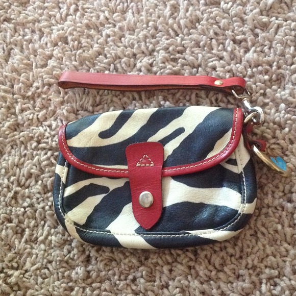 Dooney & Burke leather wristlet zebra red