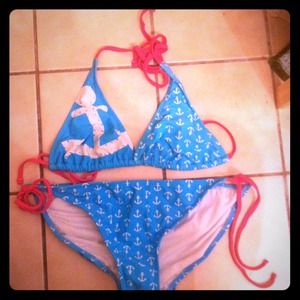 Bright pink and blue anchor bikini size L