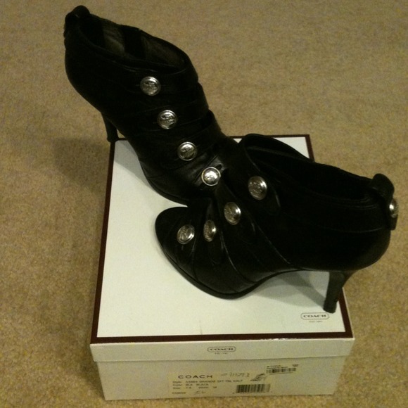 COACH authentic open toe black bootie