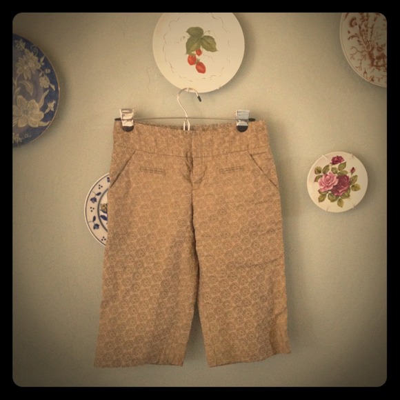 Anthropologie Gold Patterned Bermuda Shorts