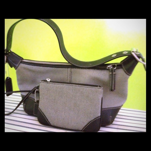 Black and white Coach bag and matching clutch/mini