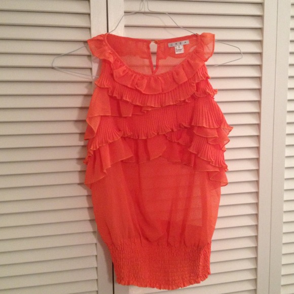 ❗Reduced❗Sheer tangerine top with ruffles.