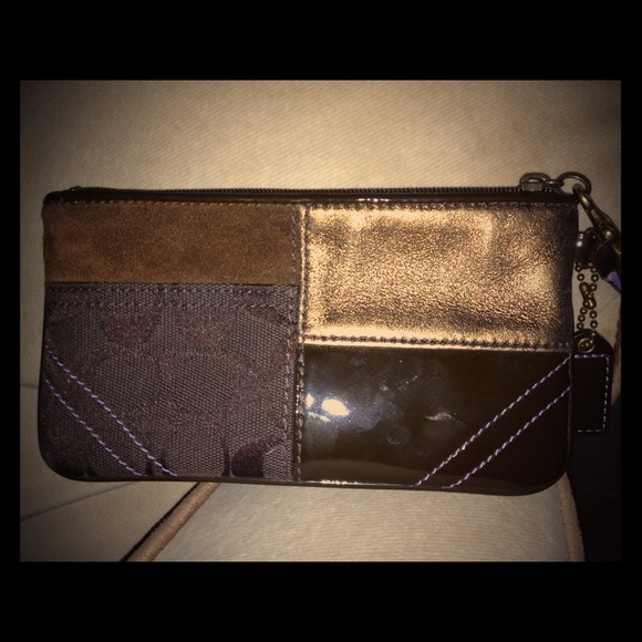 Brown patchwork Coach clutch