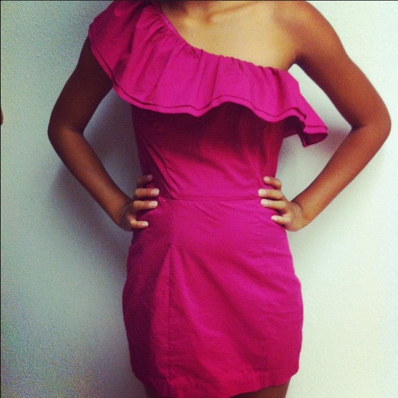 Fuchsia  Ruffle One Shoulder Dress