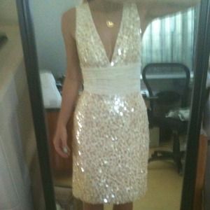 Gorgeous ivory/beige sequin BCBG cocktail dress