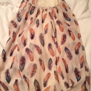 Sheer feather tank with lace back