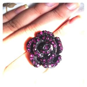 Black rose adjustable ring with hot pink crystals