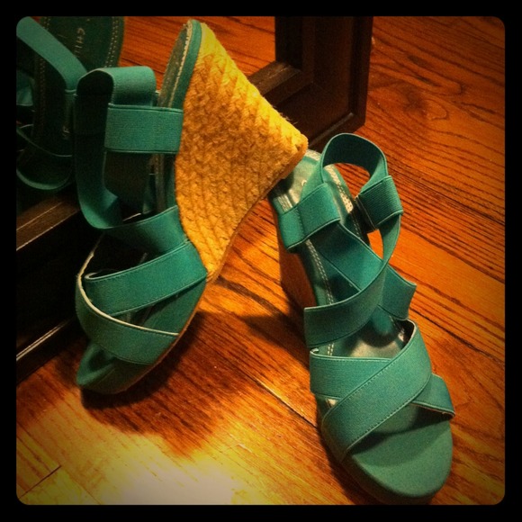 NWOB Gorgeous teal strappy wedge heels!