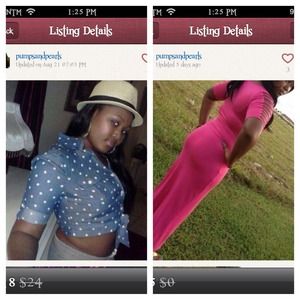 Bundle polka dot jean top & pink maxi skirt