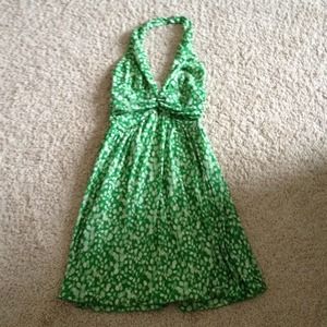 Green and off white dress