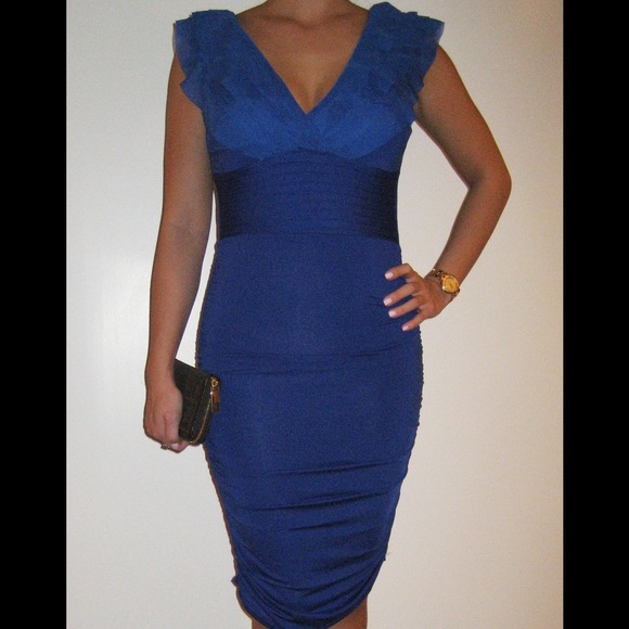 SOLD!! Blue midi dress with ruffles on top