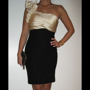 SOLD! One shoulder champagne and black dress!