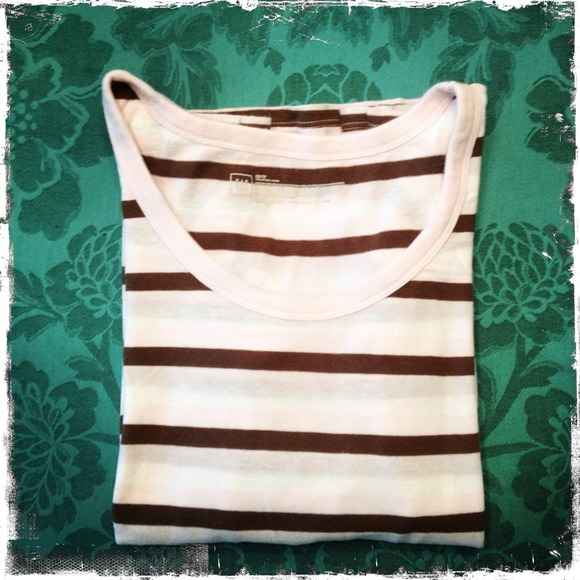 5/$25!🌟 GAP Pink Cream Brown Striped 3/4 Sleeve T - Picture 4 of 5