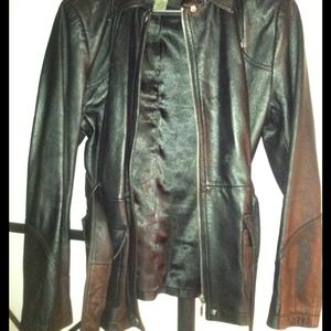 Leather jacket with belt