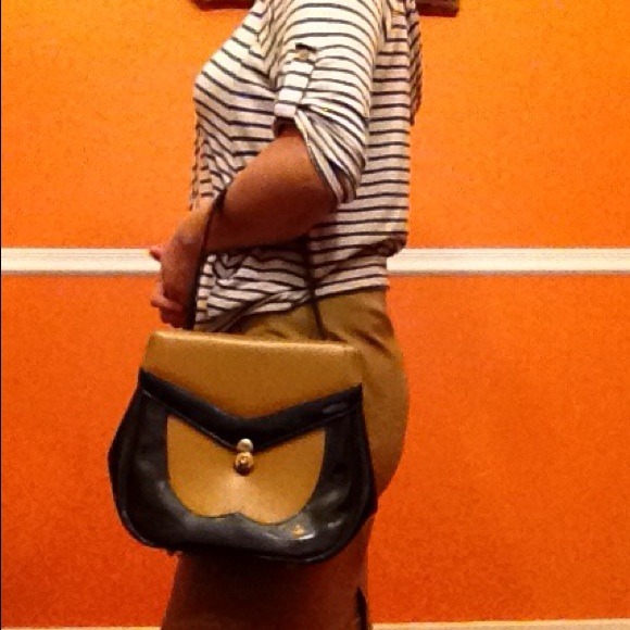 Vintage patent and leather handbag