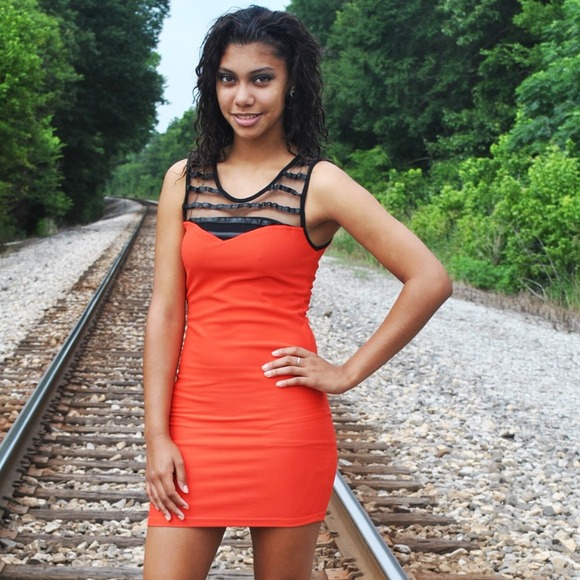❤💛✨ Orange see through back-out dress