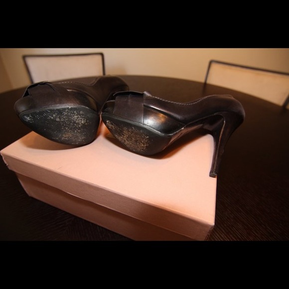 Miu miu leathet platform pumps with bow - Picture 4 of 4